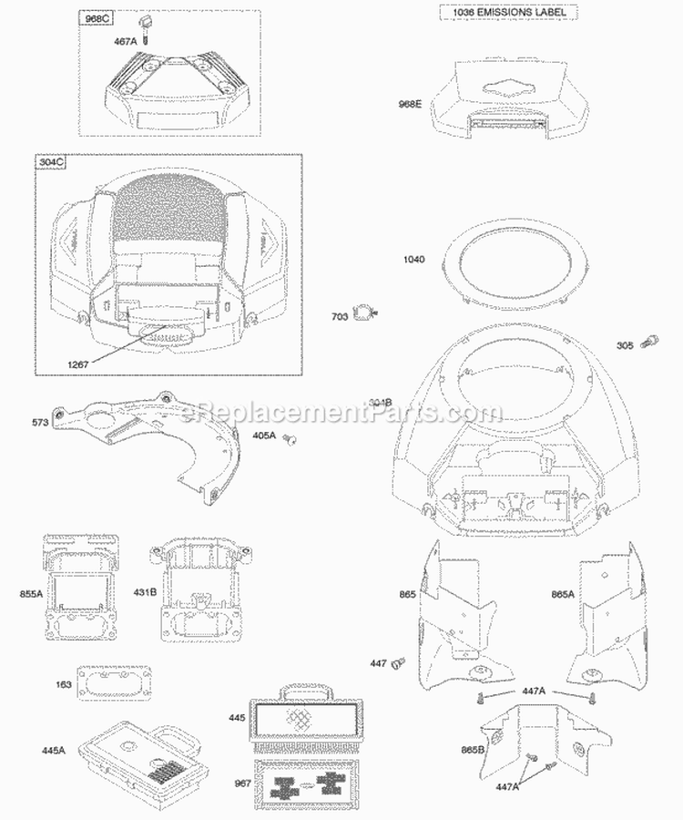 Air Cleaner Blower Housing Diagram and Parts List for 446677-0125-B1  Briggs and Stratton Engine